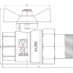 Кран шаровой прямой Valtec Base VT.227.N.05 (3/4ВРx3/4НР) с полусгоном и ручкой-бабочкой
