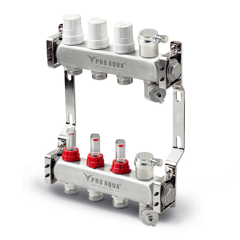 PRO AQUA коллекторный блок с расходомерами и авт. воздухоотводчиками