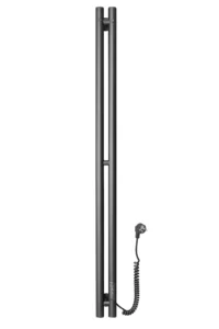 Полотенцесушитель электрический Ростела Мини 2 1000 мм. высотой, черный матовый, 2 крючка