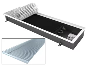 Конвектор внутрипольный водяной Vitron ВК.90.200.2000.2ТГ.БВ.РП(О/Р).ААС в коробе из оцинкованной стали, без вентилятора, с алюминиевой решёткой серебряного цвета