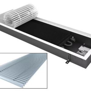 Конвектор внутрипольный водяной Vitron ВК.75.200.3000.2ТГ.БВ.РП(О/Р).ААС в коробе из оцинкованной стали, без вентилятора, с алюминиевой решёткой серебряного цвета