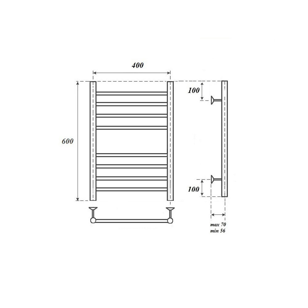 Полотенцесушитель электрический Point Аврора PN10146SE П8 400×600 левый/правый, хром