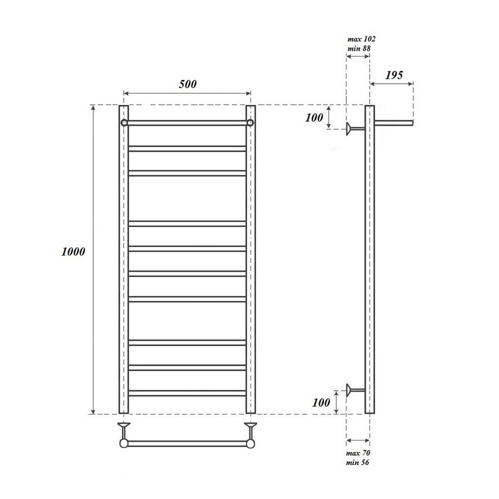 Полотенцесушитель электрический Point Аврора PN10150PE П9 500×1000 с полкой левый/правый, хром