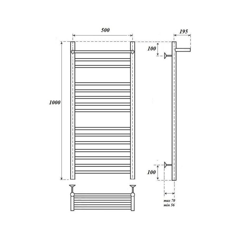 Полотенцесушитель электрический Point Аврора PN10150SPE П14 500×1000 с полкой левый/правый, хром