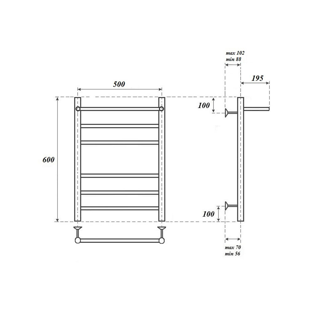 Полотенцесушитель электрический Point Аврора PN10156PE П5 500×600 с полкой левый/правый, хром
