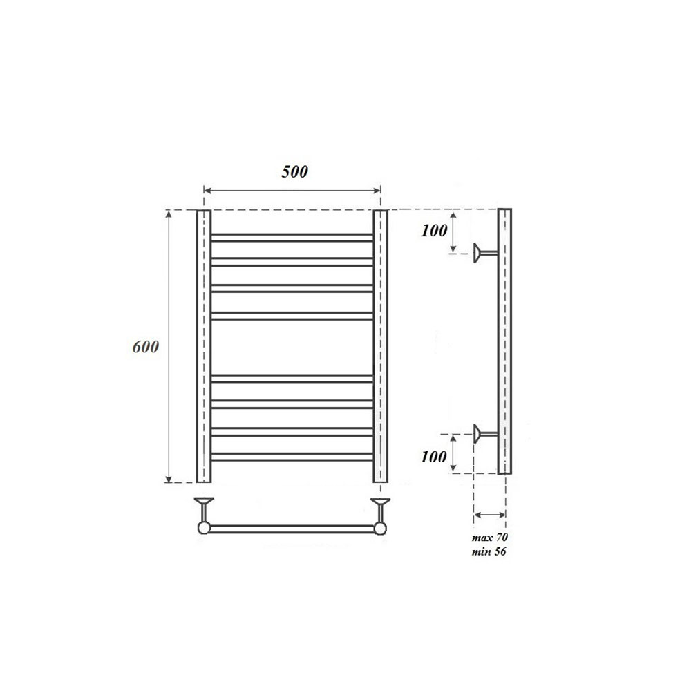 Полотенцесушитель электрический Point Аврора PN10156SE П8 500×600 левый/правый, хром