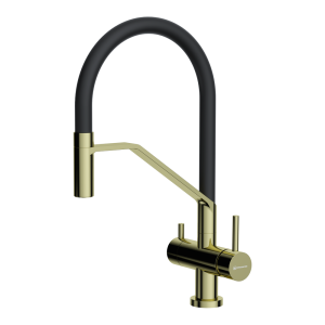 смеситель для кухни - Omoikiri Akeno LG-BL латунь/светлое золото/черный