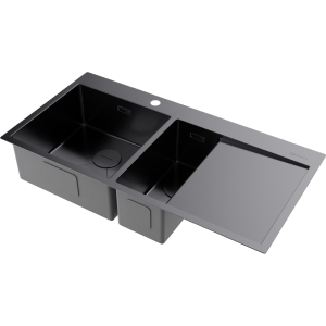 кухонная мойка - Omoikiri Akisame 100-2-L-GM нерж. сталь/вороненая сталь