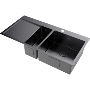 кухонная мойка - Omoikiri Akisame 100-2-R-GM нерж. сталь/вороненая сталь