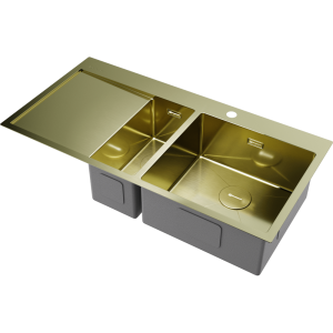 кухонная мойка - Omoikiri Akisame 100-2-R-LG нерж. сталь/светлое золото