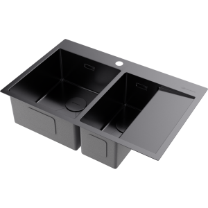 кухонная мойка - Omoikiri Akisame 78-2-L-GM нерж. сталь/вороненая сталь
