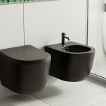 Комплект ABBER унитаз AC1100MB черный матовый с инсталляцией AC0105 и кнопкой AC0120MB, биде AC1150MB с инсталляцией AC0101P