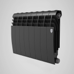 Биметаллический радиатор Royal Thermo BILINER B 350 - 8 секций, ГхВхД 87 х 430 х 640 мм., подключение боковое, цвет серебристый