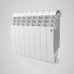 Биметаллический радиатор Royal Thermo BILINER B 350 - 8 секций, ГхВхД 87 х 430 х 640 мм., подключение боковое, цвет серебристый