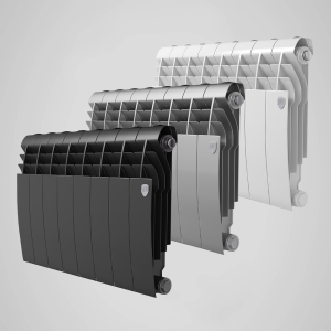 Биметаллический радиатор Royal Thermo BILINER B 350 - 8 секций, ГхВхД 87 х 430 х 640 мм., подключение боковое, цвет серебристый