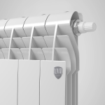 Биметаллический радиатор Royal Thermo BILINER V 350 - 8 секций, ГхВхД 87 х 431 х 640 мм., подключение нижнее, цвет серебристый