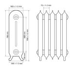 Чугунный радиатор Радимакс Troy —  высотой 700/760 мм., шириной 1125 мм.,15сек. настенный/напольный ;  боковое/нижнее  подключение, цвет: грунт