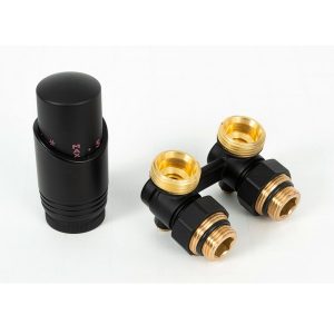 Комплект для нижнего подключения Delta угловой 3/4 x 3/4 с термоголовкой M30x1,5, чёрный