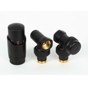 Комплект радиаторный Delta угловой 1/2 с термоголовкой М30х1,5, RAL 9005, чёрный