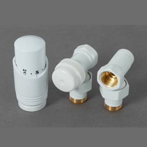 Комплект радиаторный Delta угловой 1/2 с термоголовкой М30х1,5, RAL 9016, белый