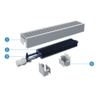 Конвектор напольный ITF.080.080.2100/RAL 9016 (1104 Вт), высотой 80 мм.+100 мм. ножки , шириной решетки 80 мм., длиной 2100 мм., нижнее подключение