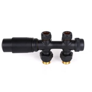 Узел нижнего подключения Delta DUO универсальный с термоголовкой М30х1,5, RAL 9005, чёрный